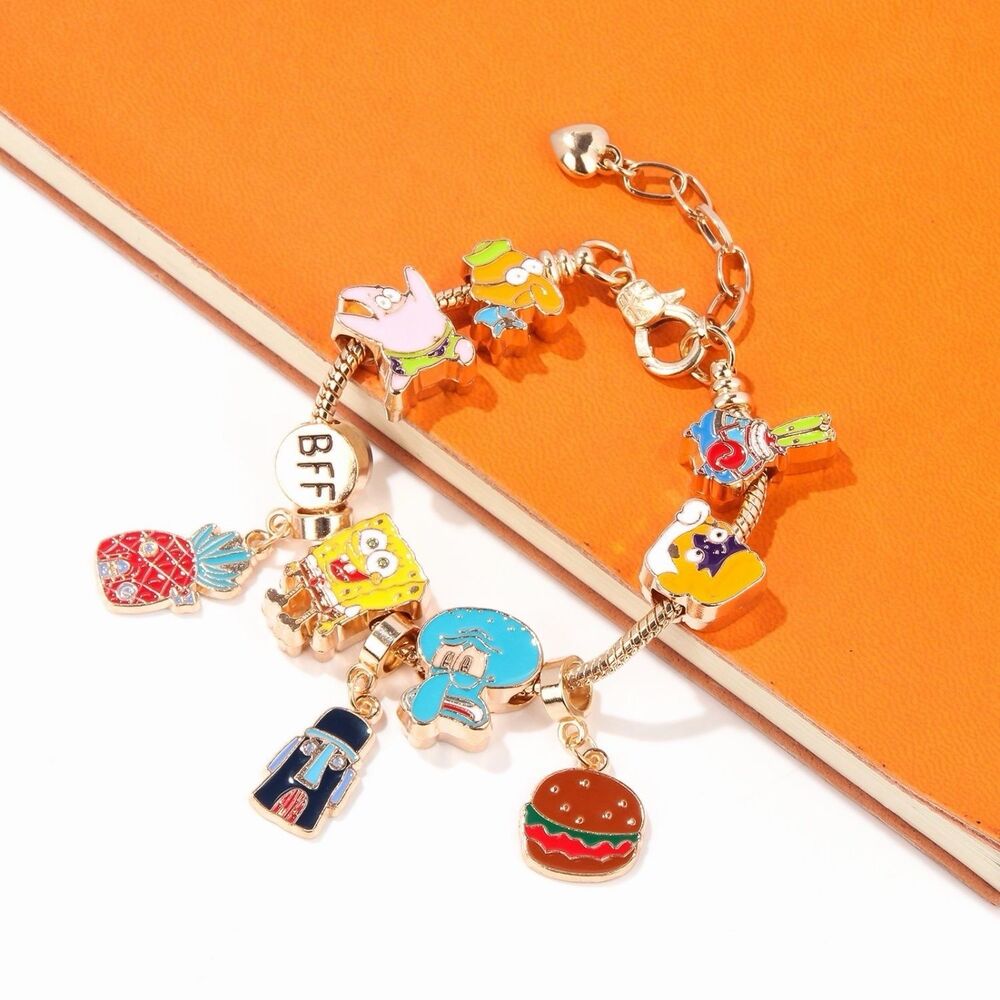 SpongeBob SquarePants Cartoon Charm Bracelet Gold Tone BFF Jewelry - Picture 4 of 7